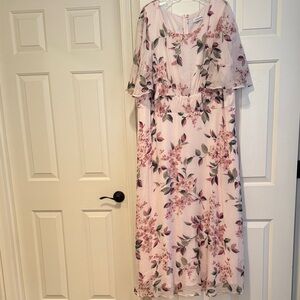 Blush Floral Maxi Dress with Sheer Overlay